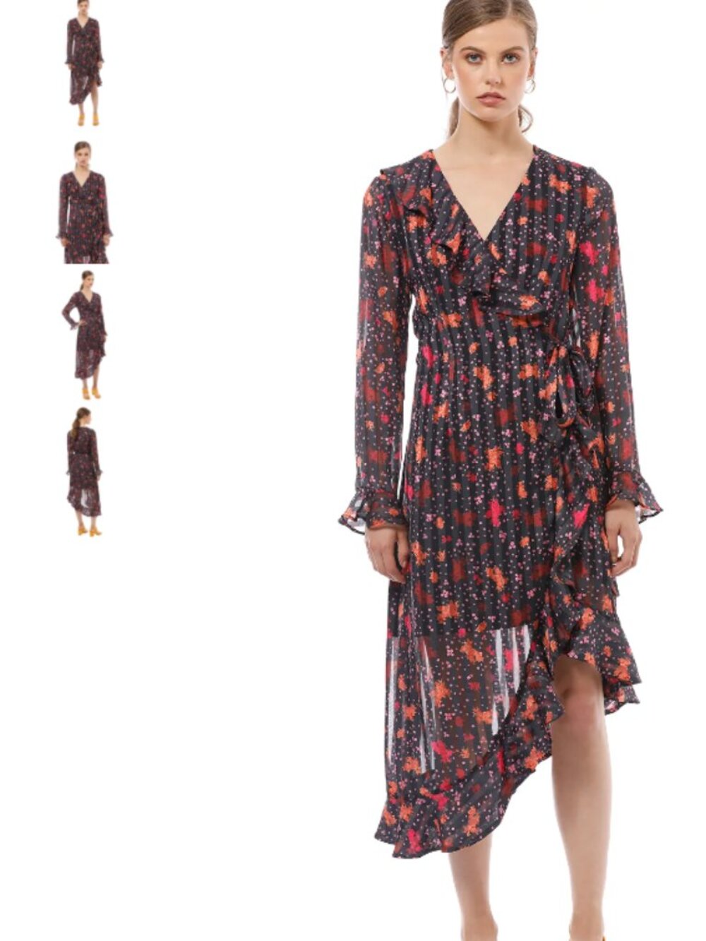 C/Meo Collective Significant Midi Wrap Dress Sz S/4 Vibrant Floral Print